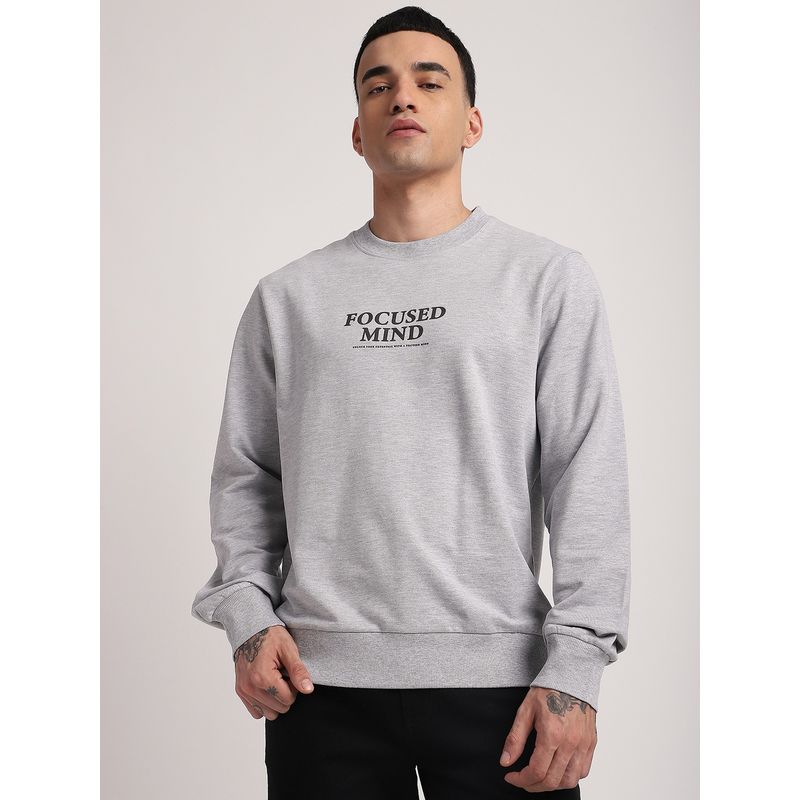 R&B Grey Cotton Blend Regular Fit Crew Neck Graphic Print Men Sweatshirt (2XL)
