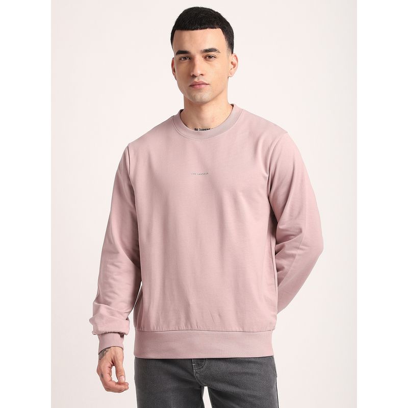 R&B Pink Cotton Blend Regular Fit Crew Neck Solid Men Sweatshirt (M)