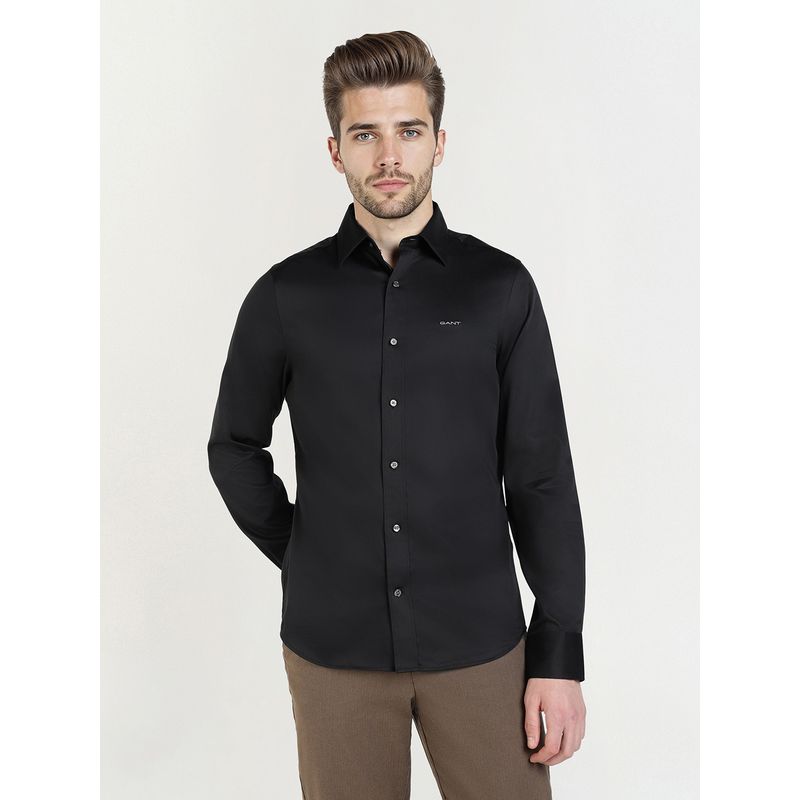 GANT Men Black Pure Cotton Solid Slim Fit Shirt (S)
