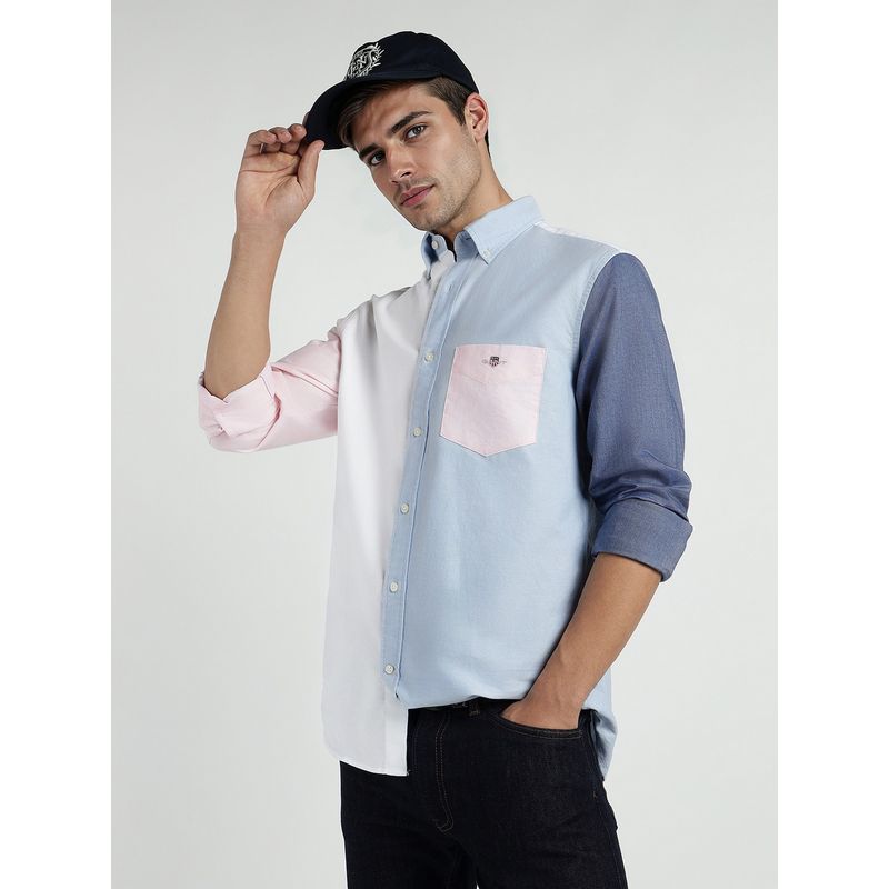 GANT Men Multicolour Oxford Colourblock Button Down Collar Shirt (S)