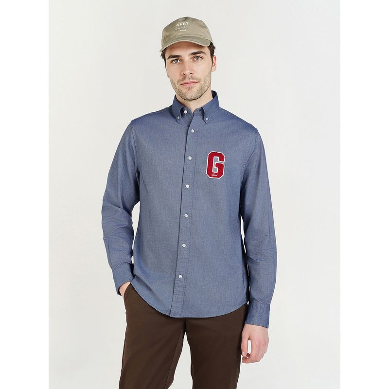 GANT Men Denim Blue Oxford Pure Cotton Collar Shirt (S)