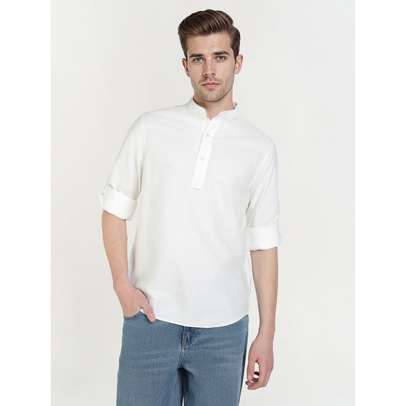 GANT Men White Oxford Solid Mandarin Collar Shirt (L)
