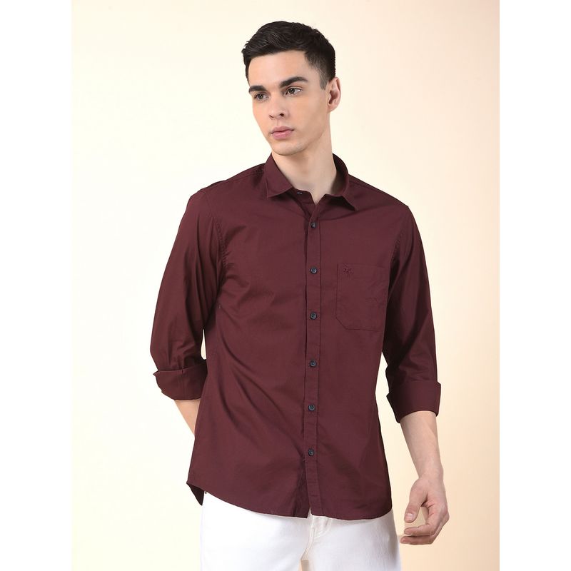 Cantabil Men Maroon Cotton Solid Casual Shirt (38)