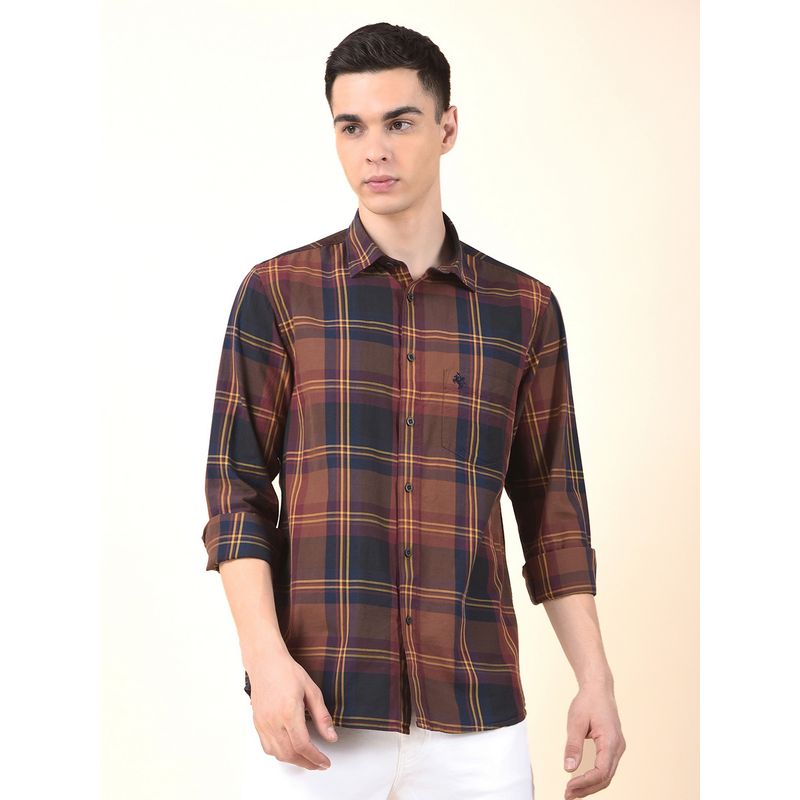 Cantabil Mens Maroon Cotton Checks Casual Shirt (38)