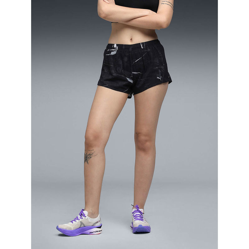 Puma RUNNING FOUNDATIONS Women Black Printed 3" Shorts (XS)
