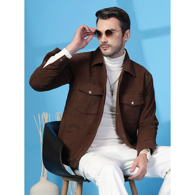 CHKOKKO Men Brown Self Design Winter Jacket (2XL)