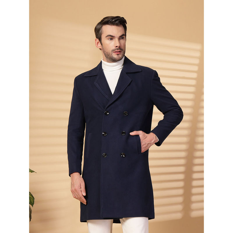 Buy CHKOKKO Men Solid Navy Blue Winter Coat Online