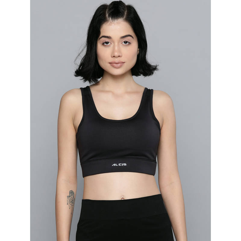 Buy Alcis Black Non-Wired Lightly Padded 360 Degree Support Workout Bra ...
