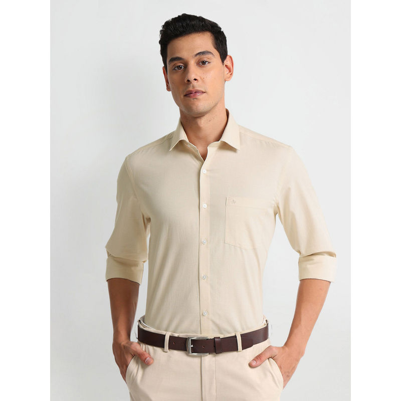 Arrow Beige Manhattan Slim Fit Patterned Dobby Shirt (40)