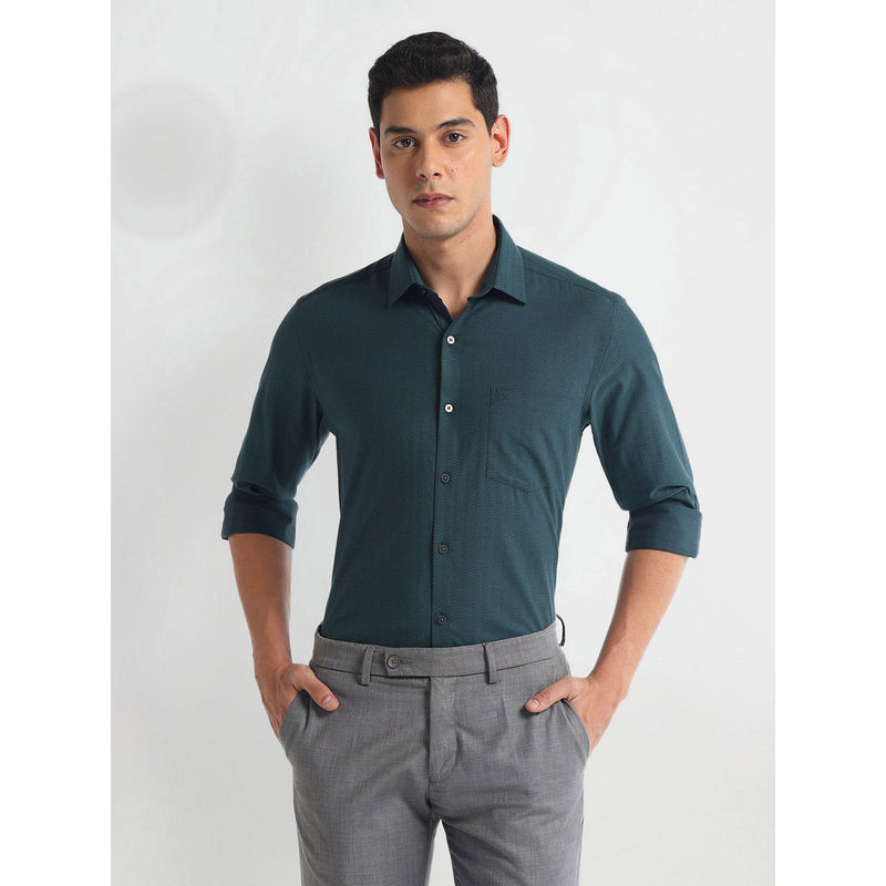 Arrow Teal Geometric Patterned Twill Shirt (39)