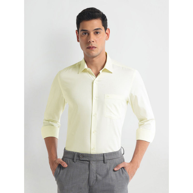 Arrow Yellow Self Design Patterned Dobby Shirt (39)