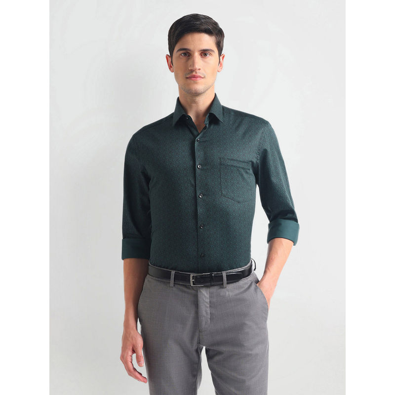 Arrow Teal Floral Print Twill Slim Shirt (39)