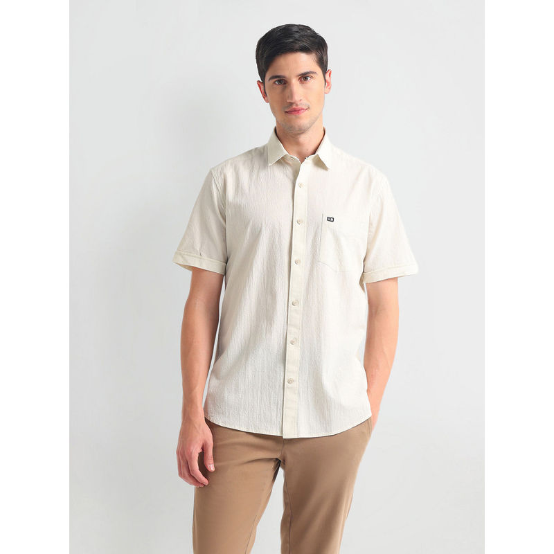 Arrow Sports Off White Pure Cotton Seersucker Shirt (39)