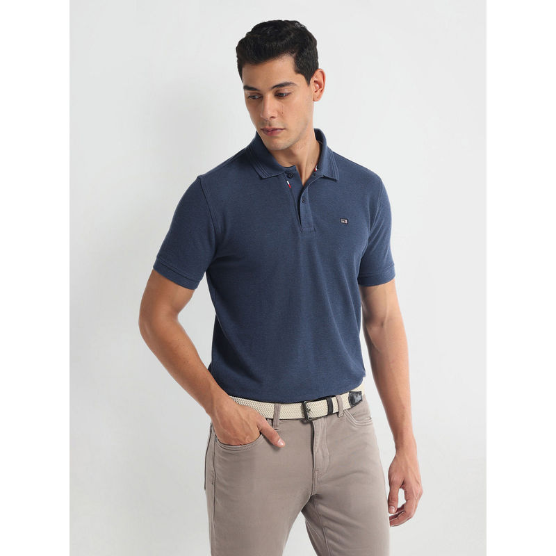 Arrow Sports Navy Blue Pure Cotton Solid Polo T-Shirt (M)
