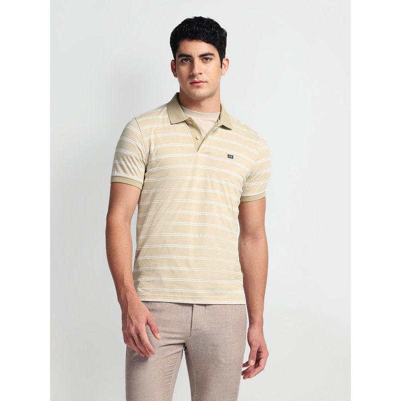 Arrow Sports Cream Regular Fit Cotton Jersey Polo T-Shirt (L)