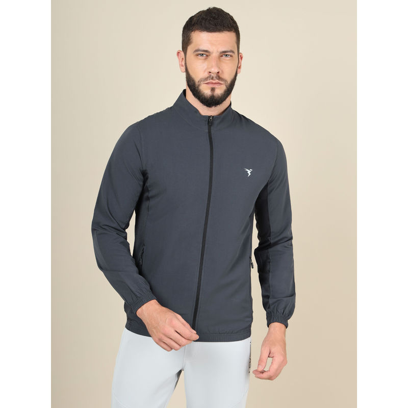 Technosport Men Grey Solid Slim Fit High Neck Sports Jacket (L)
