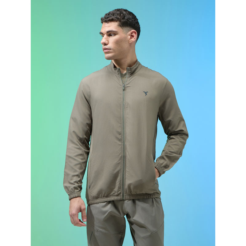 Technosport Olive Men Solid Slim Fit High Neck Sports Jacket (M)