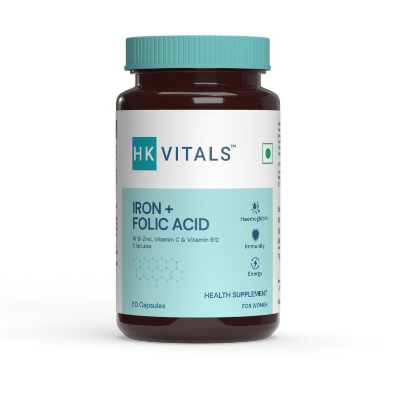 HealthKart HK Vitals Iron and Folic Acid Supplement, Supports Blood Building, Immunity and Energy