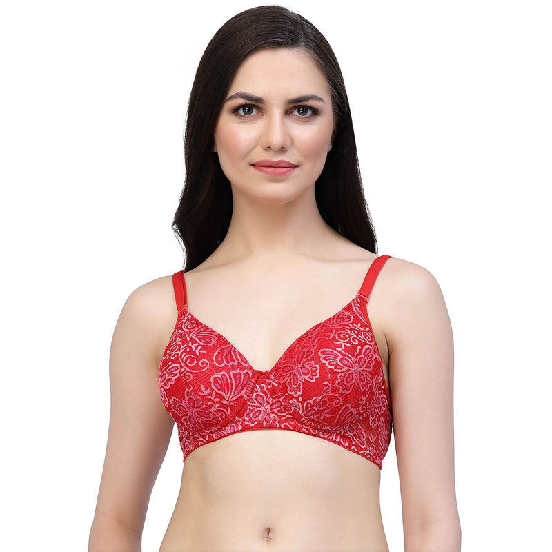 Cukoo Lightly Padded Red Lacy Everyday Bra (40D)