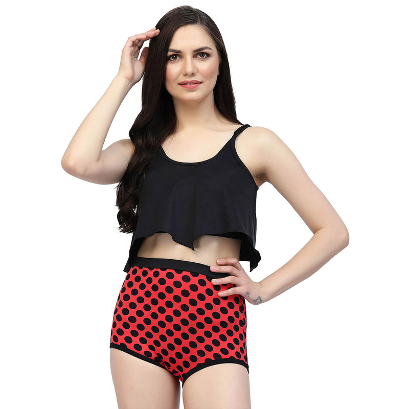 Cukoo Padded Red Polka Dot Two Piece Tankini Swimwear (Set of 2) (S)