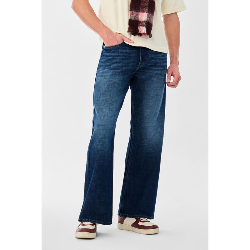 Snitch Mens Dark Blue Denim Bootcut Casual Jeans (34)