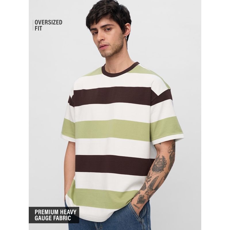 The Souled Store Originals Striped T-shirt: Terrain Men Oversized T-shirt (XL)