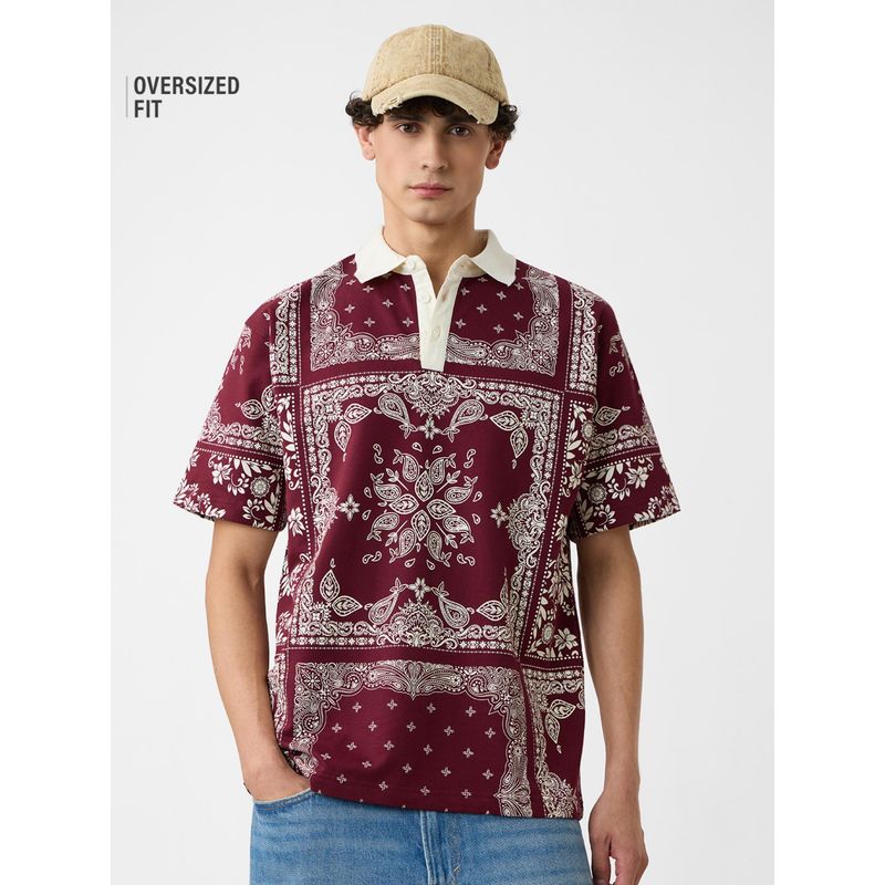 The Souled Store Originals: Paisley Men Oversized Polo T-shirt (XL)