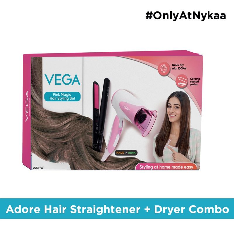 VEGA Pink Magic Hair Styling Set, Hair Straightener & Dryer Combo Pack