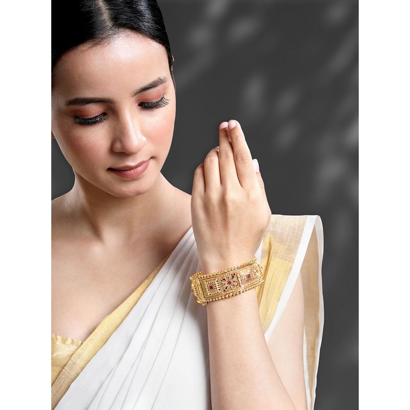 Peora Gold Plated Synthetic Stone Studded Single Piece Openable Bangle for Women (2.4)