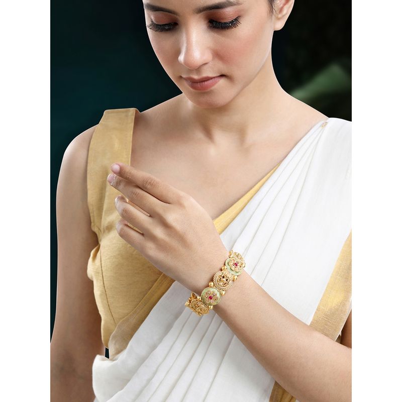 Peora Gold Plated Minakari Synthetic Stone Studded Openable Bangle for Women (2.8)