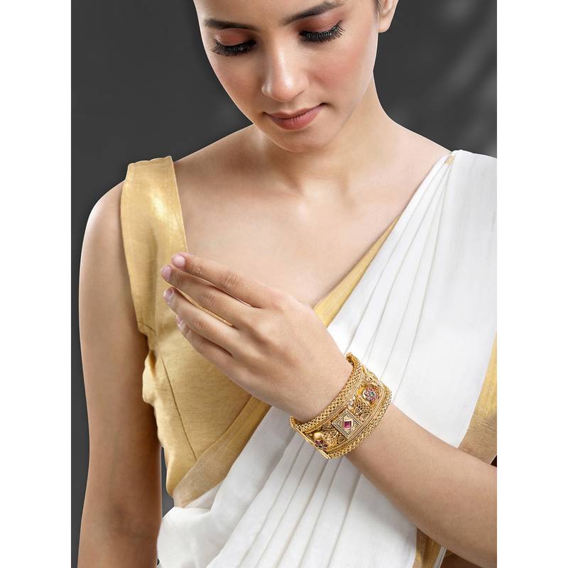 Peora Gold Plated Stone Studded Single Piece Openable Bangle Jewellery for Women (2.4)