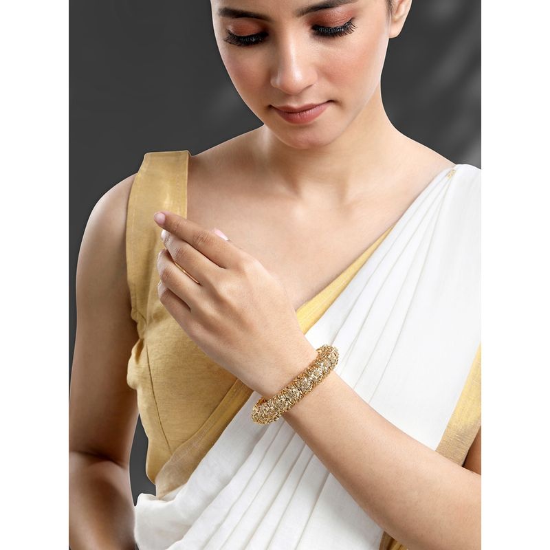Peora Gold Plated Single Piece Openable Floral Bangle for Women (2.8)