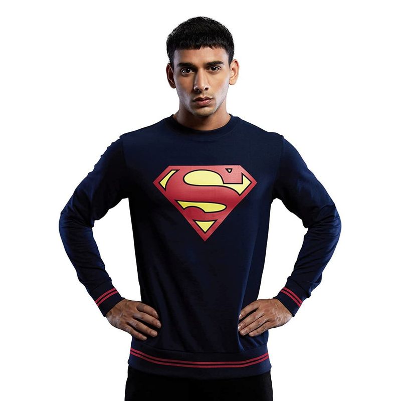 The Souled Store Men Official Superman Man of Steel Navy Blue Sweatshirts (L)