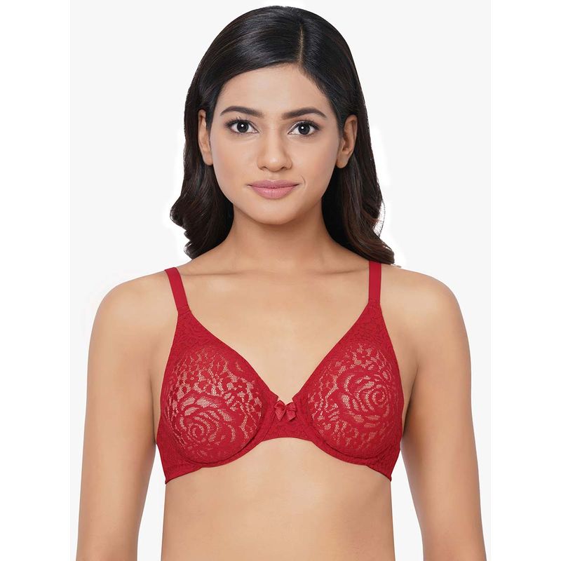 Wacoal Halo Lace Non-Padded Wired 3-4Th Cup Lace Everyday Comfort Bra - Red (34DDD)