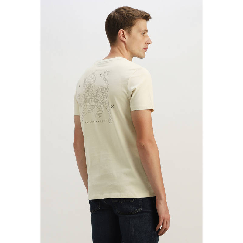 Allen Solly Beige Cotton Half Sleeves Crew Neck Graphic T-Shirt (S)