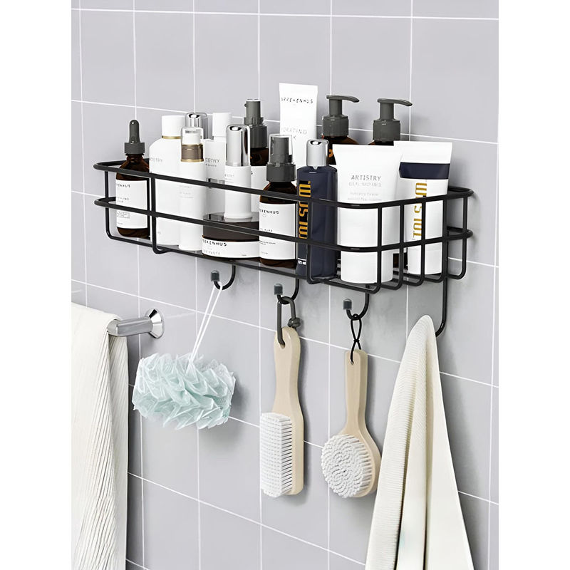 Buy Plantex Bathroom Shelf with Hooks (Black) Online