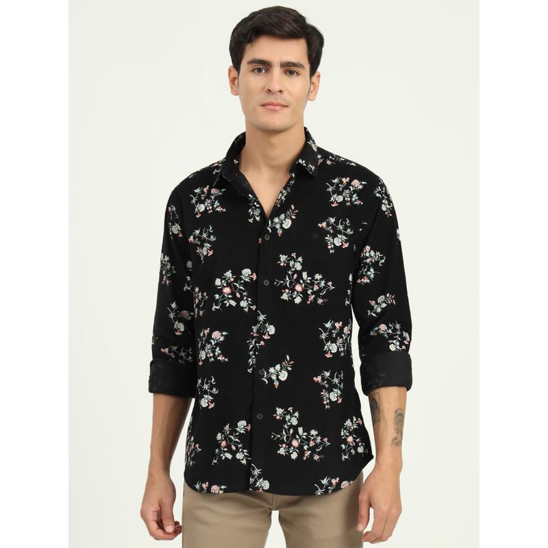 Greenfibre Men Black Pure Cotton Printed Slim Fit Casual Shirt (39)
