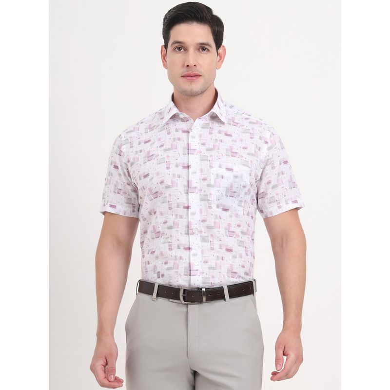 JadeBlue Men White Linen Printed Regular Fit Formal Shirt (40)