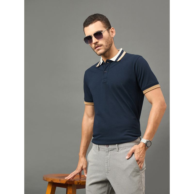 Club York Men Navy Polo neck T-Shirt (S)