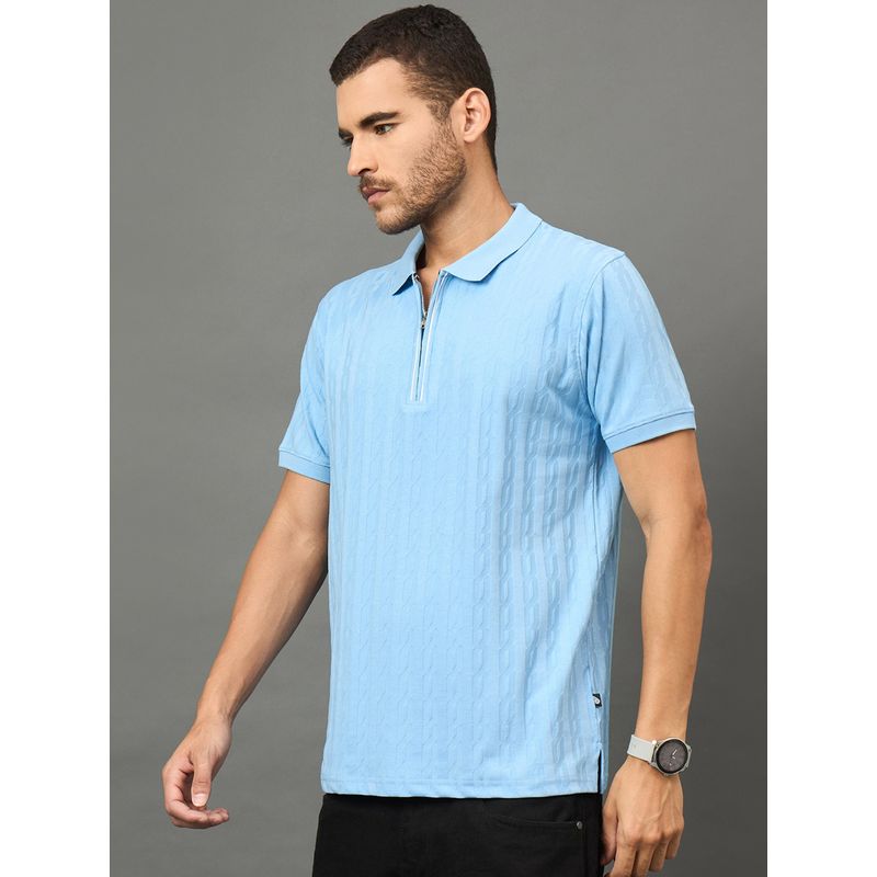 Club York Men Light Blue Polo neck T-Shirt (M)