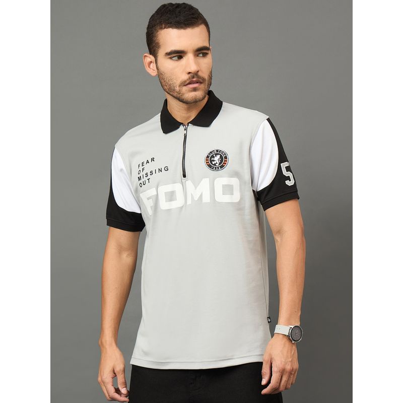 Club York Men Grey Polo neck T-Shirt (XL)