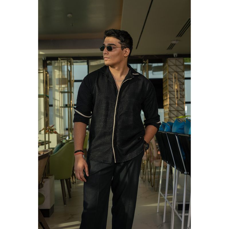 JAVINISHKA The Detail Series - Men Designer Detailing Black Shirt (2XL)