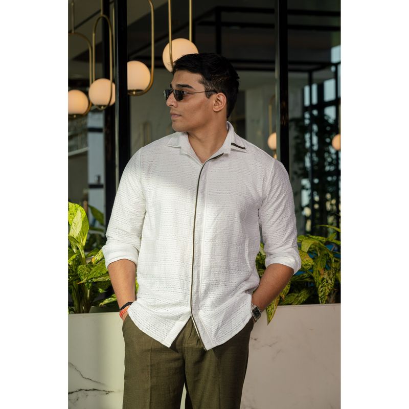 JAVINISHKA The Detail Series - Men Designer Detailing White Shirt (S)