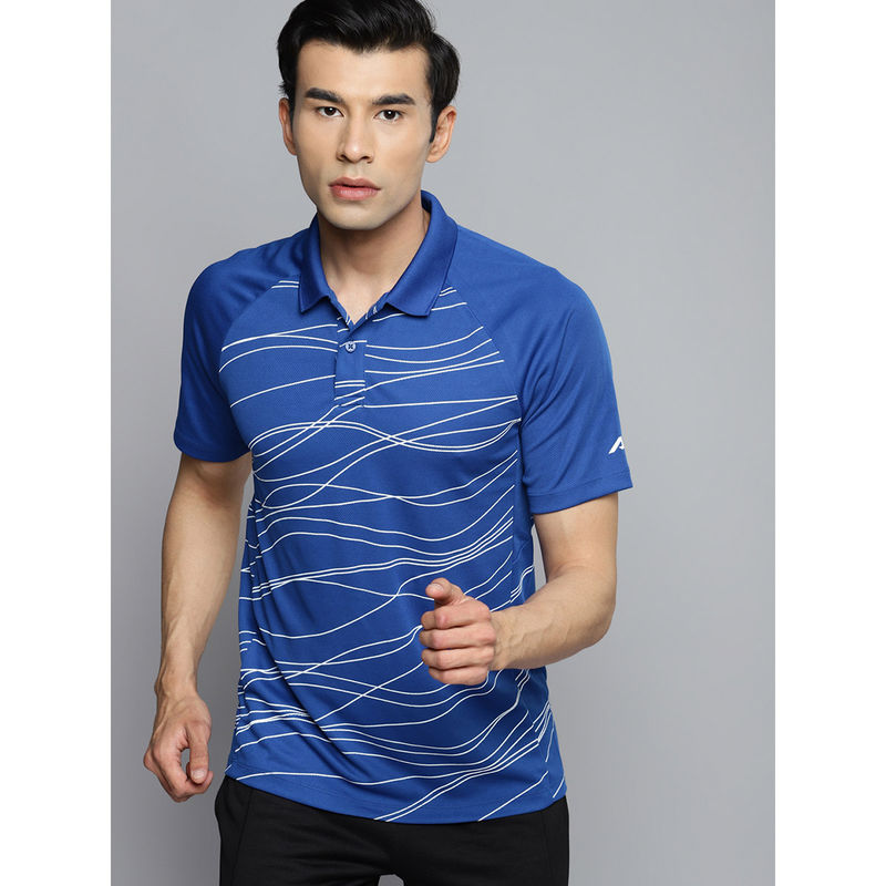 Alcis Men Blue Polo Collar Slim Fit Training or Gym T-shirt (S)