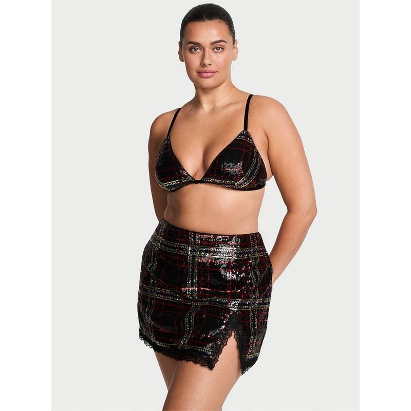 Victoria's Secret Very Sexy Sequin Tartan Bralette with Skirt (XS)