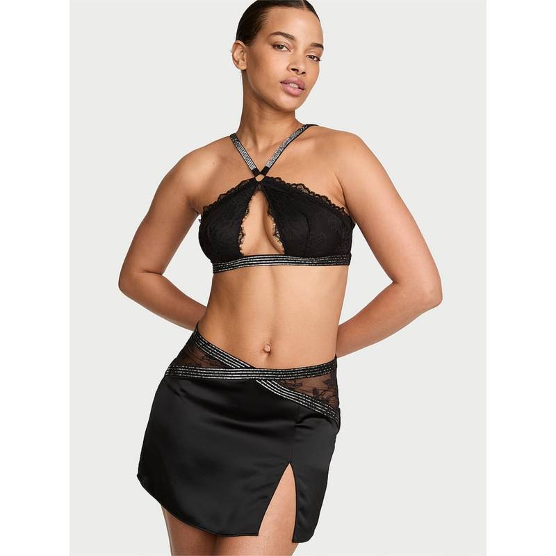 Victoria's Secret Very Sexy Shine Strap Lace Halter Bralette with Mini Skirt (XS)