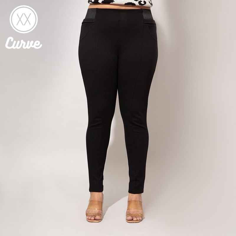 Twenty Dresses by Nykaa Fashion Curve Black Solid Basics Fitted Jeggings (36)