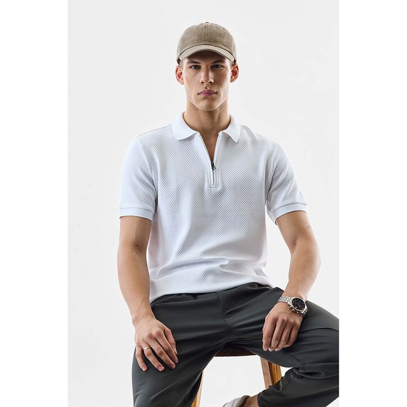Snitch White Half Sleeves Regular Casual Polo T-Shirt for Men (XS)
