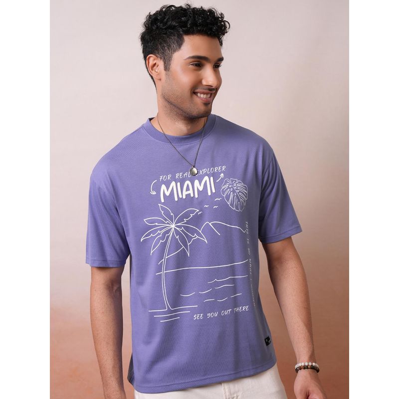 LOCOMOTIVE Purple Men Premium Puff Round Neck Half Sleeve Relaxed Drop Shoulder T- Shirt (XL)