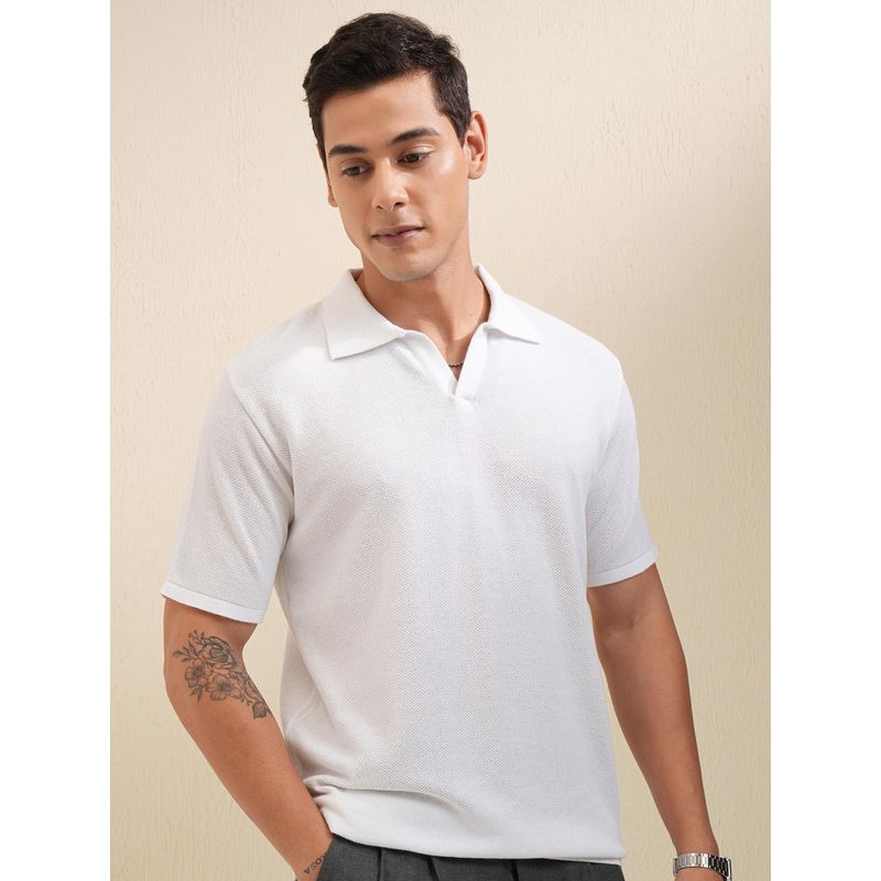 LOCOMOTIVE Premium Men Relaxed Fit Knitted Textured Polo T-Shirt (L)